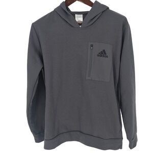Adidas Men Charcoal Gray Hooded Pullover Pocket Hoodie Sweatshirt Size M